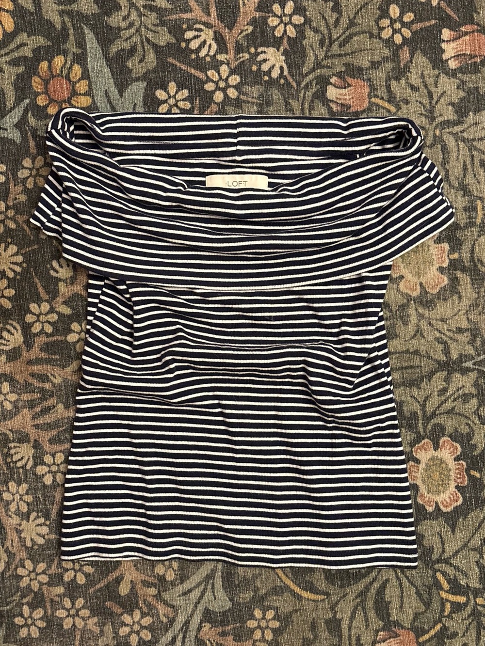 LOFT Navy and White Striped Off-the-Shoulder Camisole